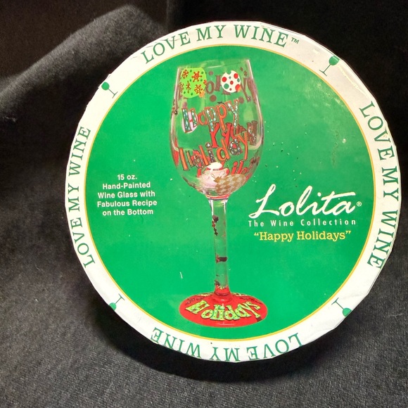 Lolita Hand Painted Wine Glass Happy Holidays - Picture 10 of 13